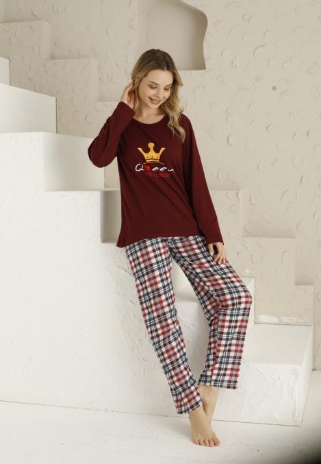 Pijama dama ,maneca lunga si pantalon lung , culoare visiniu, Engros